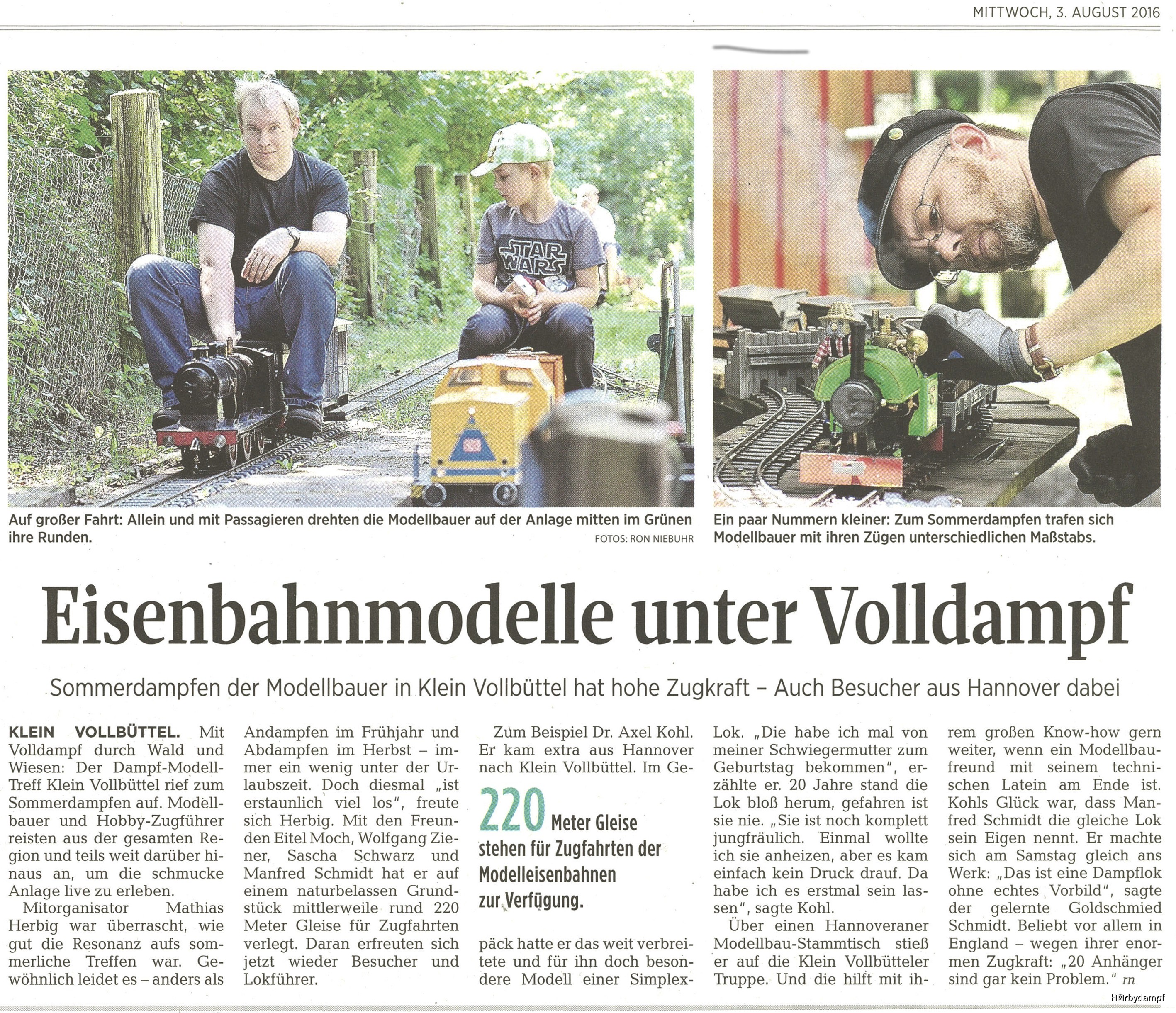 Zeitungsbericht Aller-Zeitung / Sommerdampfen 2016 in Klein Vollbüttel
